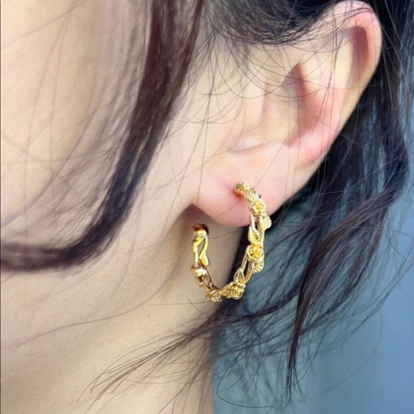 Rose Hoops Earrings 18K Gold Rose Earrings Gold Hoops Earrings Twig Earrings - Picture 4 of 10